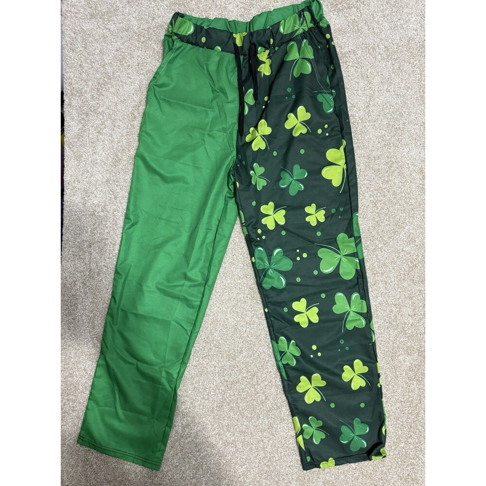 Irish St. Patricks Day Shamrock Print Pants Size Large Green Novelty